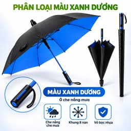 Ô Dù Che Mưa Che Nắng Cán Dài 8 Nan Cao Cấp Tán Rộng 115cm Chiều Dài 97cm Tay Cầm Nhựa Nút Bấm GD308 8
