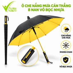 Ô Dù Che Mưa Che Nắng Cán Dài 8 Nan Cao Cấp Tán Rộng 115cm Chiều Dài 97cm Tay Cầm Nhựa Nút Bấm GD308 1
