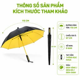 Ô Dù Che Mưa Che Nắng Cán Dài 8 Nan Cao Cấp Tán Rộng 115cm Chiều Dài 97cm Tay Cầm Nhựa Nút Bấm GD308 5
