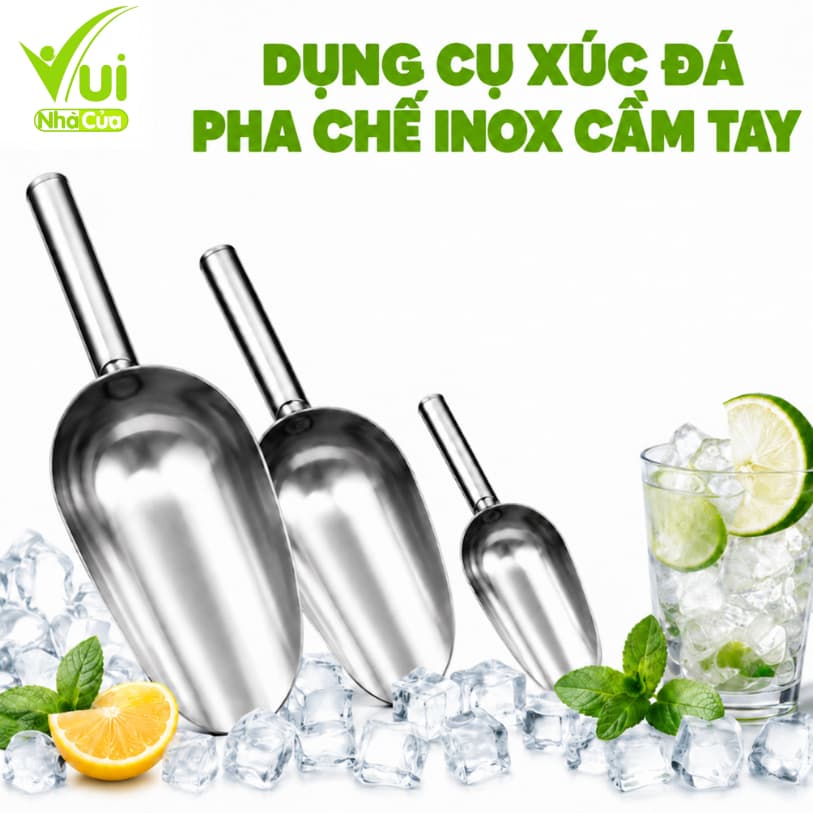 Xẻng Xúc Đá Inox Cao Cấp Không Gỉ Dụng Cụ Pha Chế Thực Phẩm Tay Cầm Chắc Chắn GD113