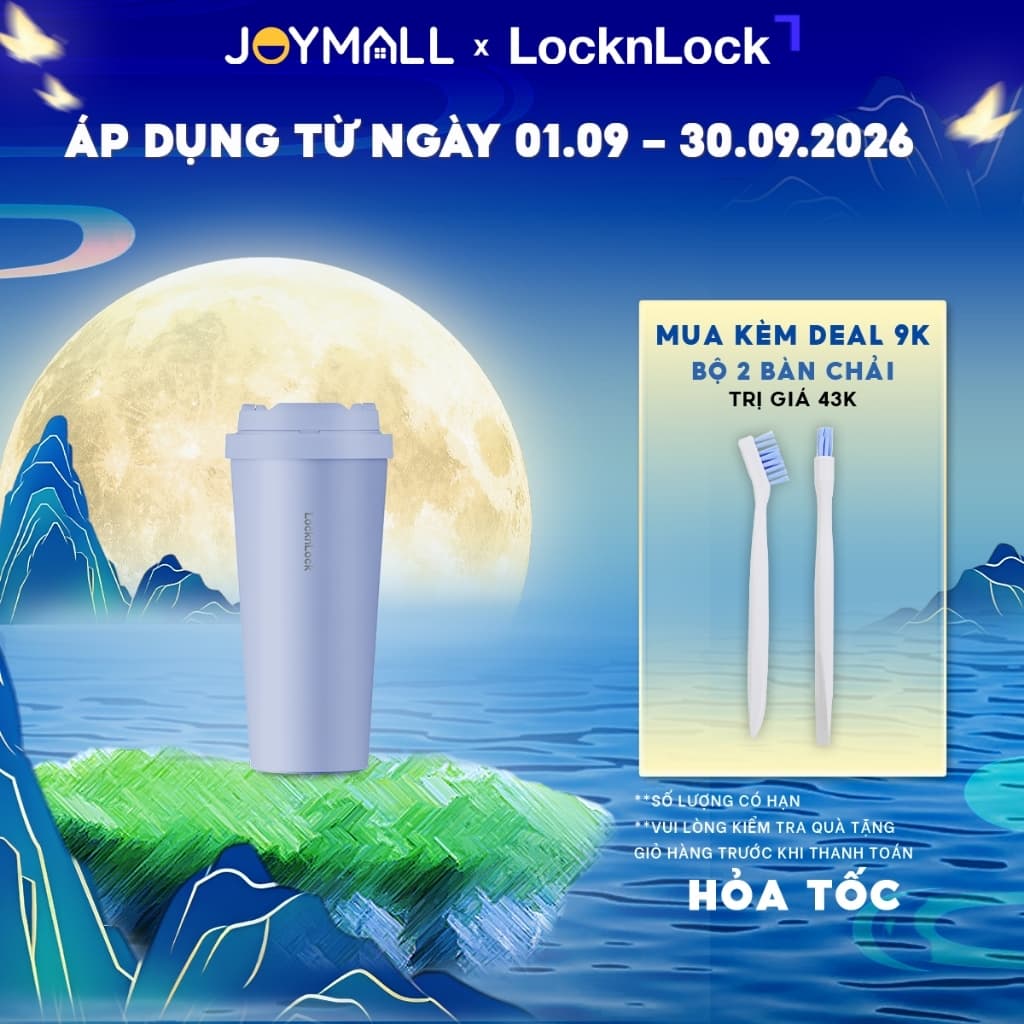 Ly giữ nhiệt LocknLock 550ml Xanh Nhạt LHC3249LBLU, Hàng chính hãng, thép không gỉ 316L -JoyMall