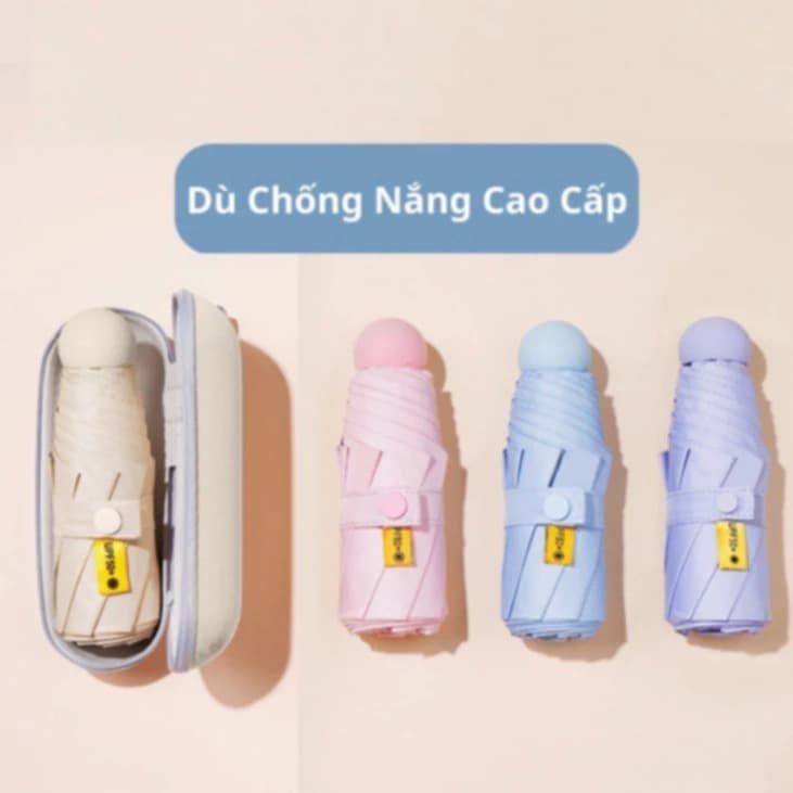 Ô Dù Mini Gấp Gọn Chống Nắng UV UPF50+ 95cm, Siêu Nhẹ 220g Kèm Hộp Đựng, Dù Du Lịch Nam Nữ