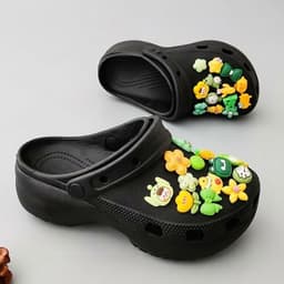 Dép sục Dinas classic platform đế cao 5cm cao cấp bằng nhựa EVA tặng 10 jibbitz stickers 3D loại đẹp, dép nữ đế cao 5cm 3