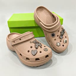 Dép sục Dinas classic platform đế cao 5cm cao cấp bằng nhựa EVA tặng 10 jibbitz stickers 3D loại đẹp, dép nữ đế cao 5cm 9