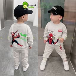 [10-29kg] Bộ Thu Đông Vải Nỉ 2 Da Cao Cấp Cho Bé Trai Dày Mịn Ấm KIMCHIBABY Họa Tiết Siêu Anh Hùng Người Nhện BN601 1