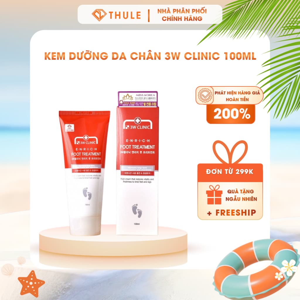 Kem Dưỡng Da Chân, Dưỡng Ẩm Gót Chân 3W CLINIC ENRICH FOOT TREATMENT 100ML