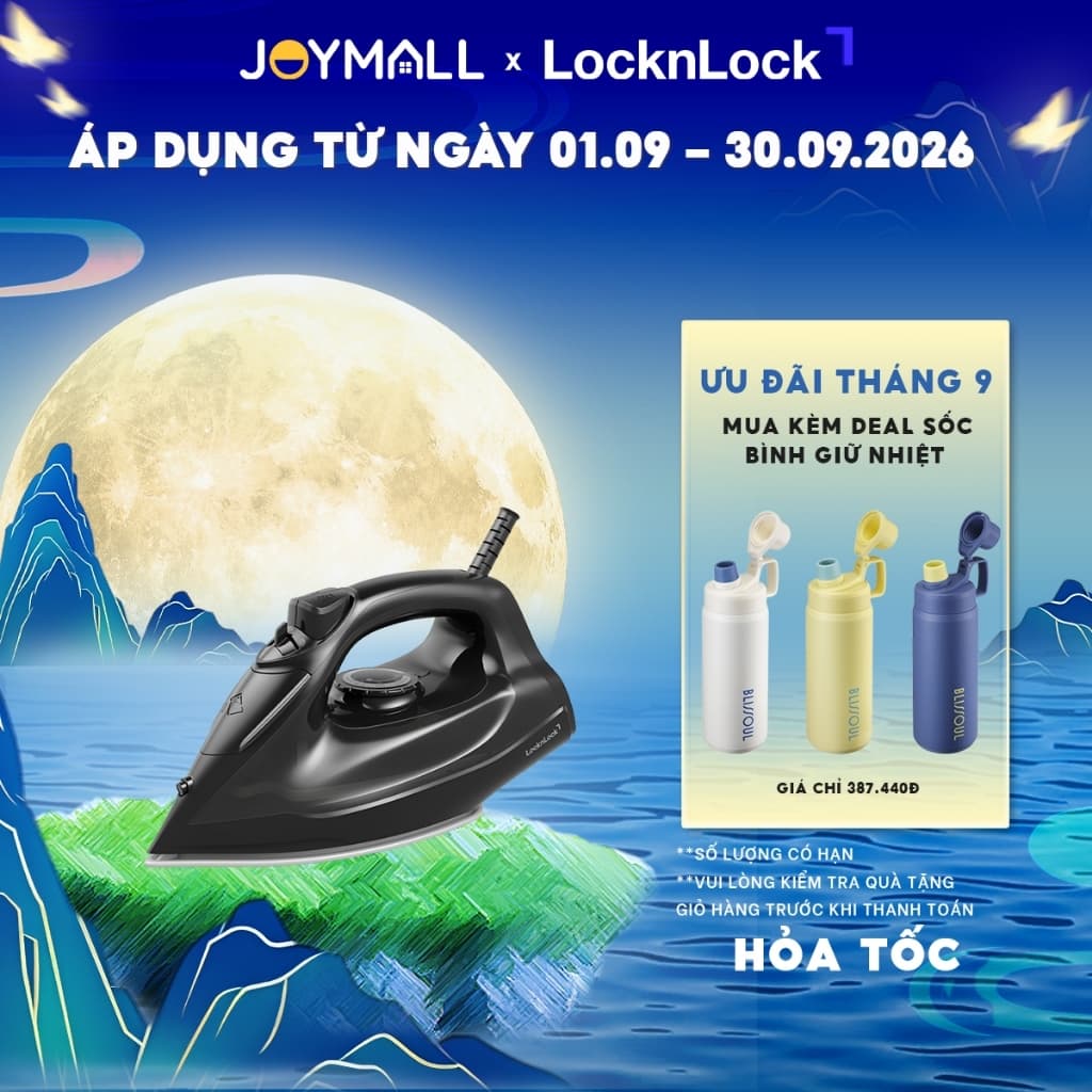 Bàn ủi hơi nước LocknLock ENI362BLU ENI334BLK Hàng chính hãng, tự làm sạch, chống nhỏ giọt- JoyMall