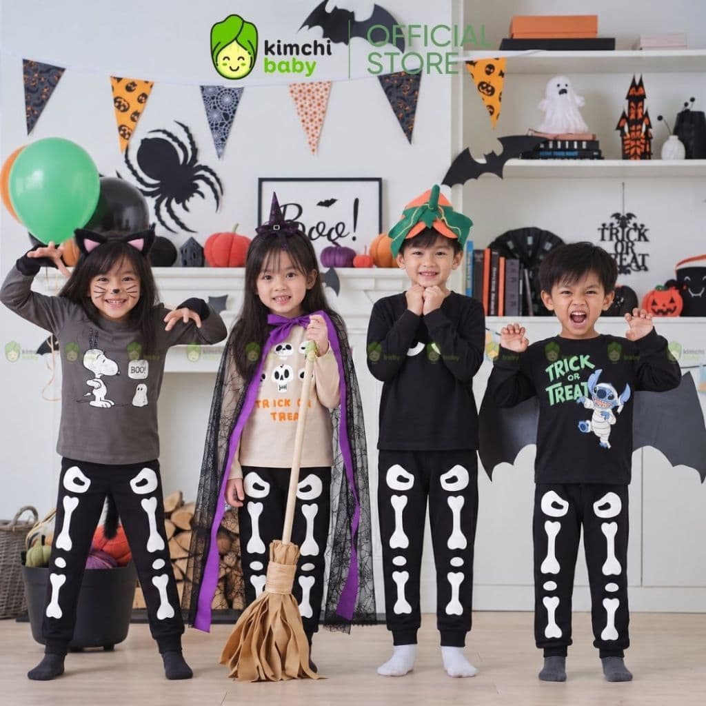 [10-29KG] Bộ Halloween Dài Tay Cho Bé Trai, Bé Gái KIMCHIBABY Vải Cotton Cao Cấp 190gsm,Bộ Cho Bé Mặc Thu Đông MKMTD2240