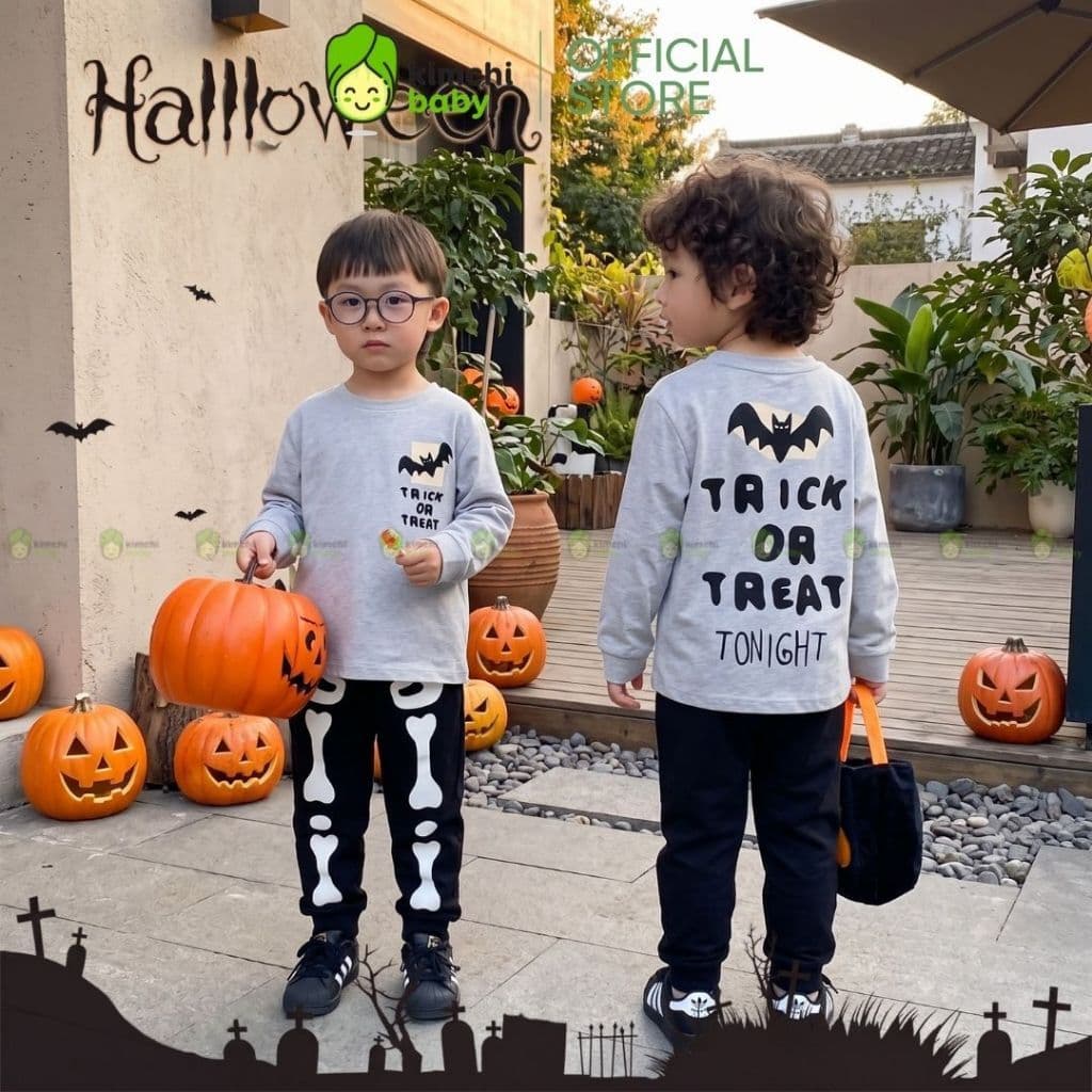 [10-29KG] Bộ Halloween Dài Tay Cho Bé Trai, Bé Gái KIMCHIBABY Vải Cotton Cao Cấp 190gsm,Bộ Cho Bé Mặc Thu Đông MKMTD2240