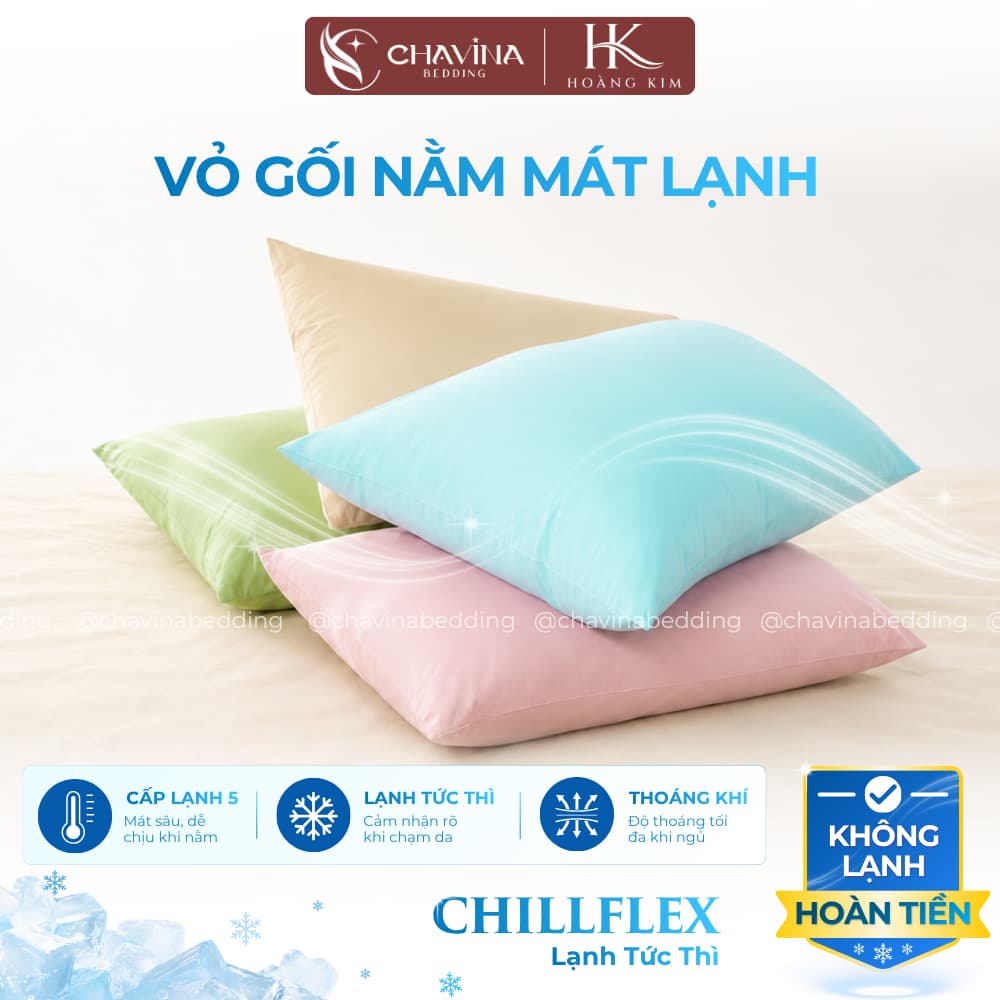 Vỏ gối Nằm HOÀNG KIM CHILLFLEX mát lạnh Chavina Bedding Size 45x65cm cao cấp màu trơn bao gối nằm nếp gập