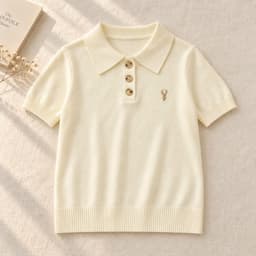 Áo Len Dệt Kim Nữ Tay Ngắn Cổ Bẻ Thêu Hình Hươu Form Suông Thanh Lịch Evalover 4