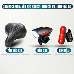 COMBO Yên Béo Xe Đạp 3 Tầng Thép YB02, Đèn Còi Xe Đạp 01, Đèn Hậu Xe Đạp 04 - CBX4 6