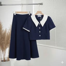 Set Kí Giả Công Sở Áo Cổ Sen Phối Ren Cài Nút Kèm Chân Váy Dài Dáng Xòe Thanh Lịch EvaLover 2