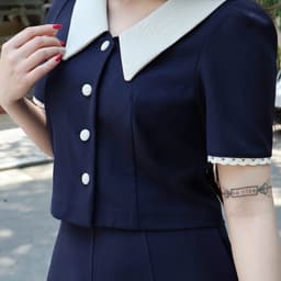 Set Kí Giả Công Sở Áo Cổ Sen Phối Ren Cài Nút Kèm Chân Váy Dài Dáng Xòe Thanh Lịch EvaLover 6