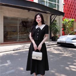 Set Kí Giả Công Sở Áo Cổ Sen Phối Ren Cài Nút Kèm Chân Váy Dài Dáng Xòe Thanh Lịch EvaLover 1