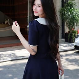 Set Kí Giả Công Sở Áo Cổ Sen Phối Ren Cài Nút Kèm Chân Váy Dài Dáng Xòe Thanh Lịch EvaLover 8