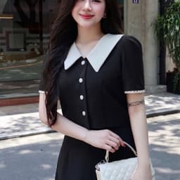 Set Kí Giả Công Sở Áo Cổ Sen Phối Ren Cài Nút Kèm Chân Váy Dài Dáng Xòe Thanh Lịch EvaLover 4