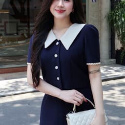 Set Kí Giả Công Sở Áo Cổ Sen Phối Ren Cài Nút Kèm Chân Váy Dài Dáng Xòe Thanh Lịch EvaLover 7
