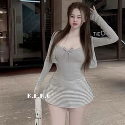 Set Áo Cardigan Croptop Dây Rút + Chân Váy Ngắn Kẻ Sọc Nữ Tính, Sexy, Dạo Phố Ananclothing 3
