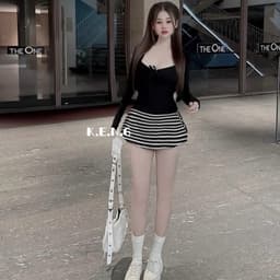 Set Áo Cardigan Croptop Dây Rút + Chân Váy Ngắn Kẻ Sọc Nữ Tính, Sexy, Dạo Phố Ananclothing 6