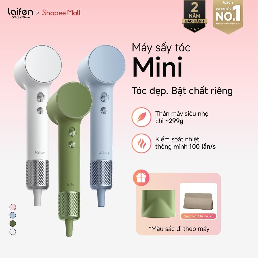 [Giao ngày 30/9] Máy Sấy Tóc Laifen Mini Siêu Nhỏ Gọn 299g, Sấy Nhanh, Kiểm Soát Nhiệt, Bảo Hành 24 Tháng
