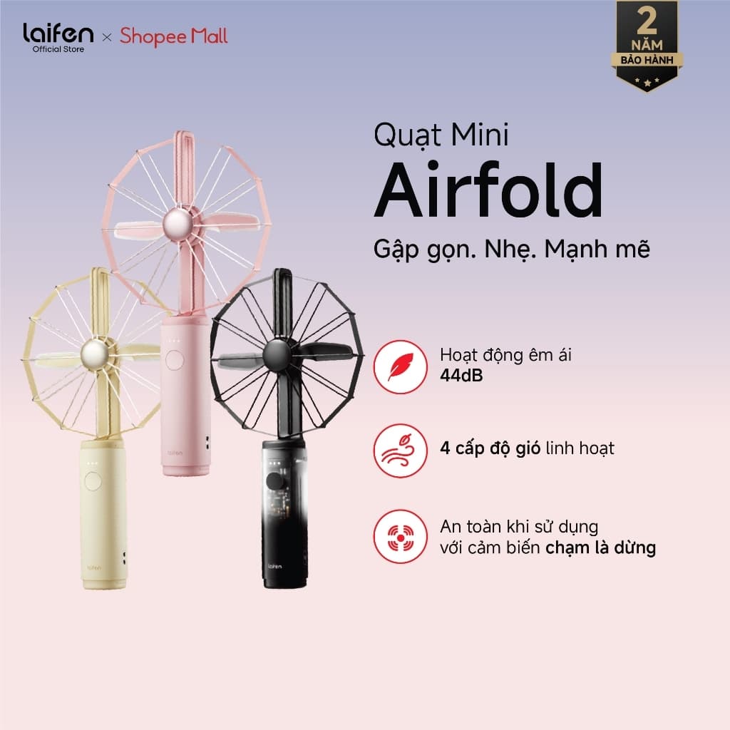 Quạt Cầm Tay Mini Laifen AirFold Chính Hãng, Gấp Gọn, 4 Tốc Độ, Pin 5000mAh, Bảo Hành 24 Tháng
