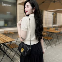 Áo Len Dệt Kim Nữ Tay Ngắn Cổ Sen Viền Ren Cài Nút Tay Phồng Màu Vàng Kem Thanh Lịch EvaLover 7