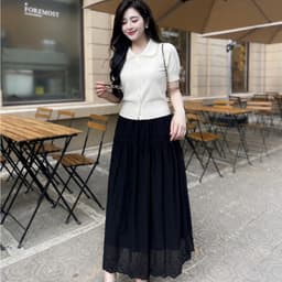 Áo Len Dệt Kim Nữ Tay Ngắn Cổ Sen Viền Ren Cài Nút Tay Phồng Màu Vàng Kem Thanh Lịch EvaLover 8