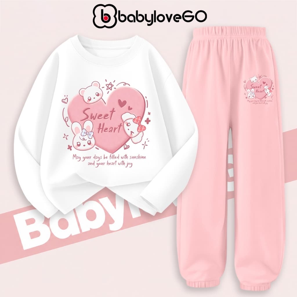 Bộ thu đông bé gái BabyloveGO 2026 set quần áo dài tay chất thun cotton size 10kg đến 45kg BD-RA06