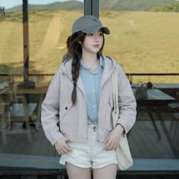 Áo khoác nữ Eira kaki xám trắng cotton mát, chống nắng UV, form ngắn basic có mũ 6