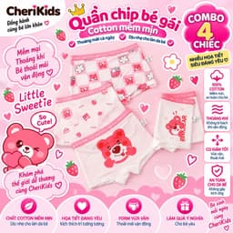 Combo 4 quần chíp đùi GẤU DÂU chất mát lạnh DẠNG LƯỚI cho bé gái dễ thương, quần lót tam giác cotton thoáng mát co giãn 1