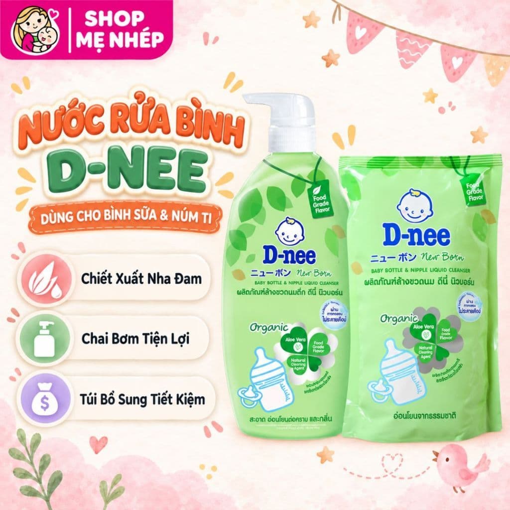Nước rửa bình sữa Dnee organic Thái trà xanh túi 550ml/ chai 600ml
