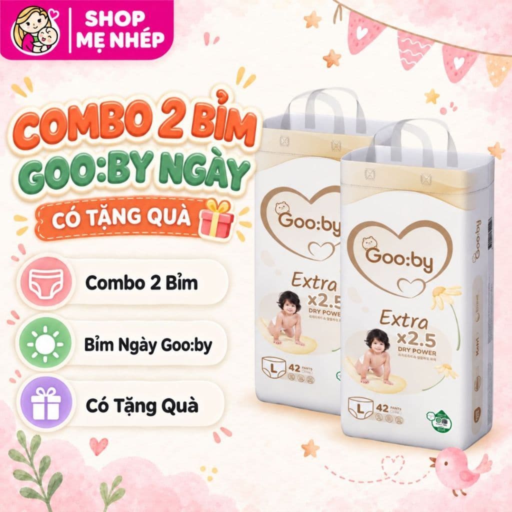 (Combo quà 2 bịch) Tã/bỉm Gooby Extra mềm mại, chống tràn, siêu thấm hút, khô thoáng an toàn cho bé