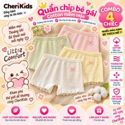Combo 4 quần chíp đùi cotton gân tăm Nơ Xinh cho bé gái, quần đùi bảo hộ thoáng mát co giãn Cherikids 1