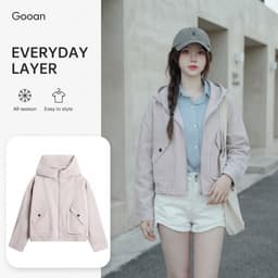 Áo khoác nữ Eira kaki xám trắng cotton mát, chống nắng UV, form ngắn basic có mũ 1