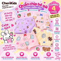 Combo 4 quần chíp đùi cho bé gái họa tiết Khủng Long Nơ dễ thương, quần lót tam giác cotton thoáng mát co giãn Cherikids 1