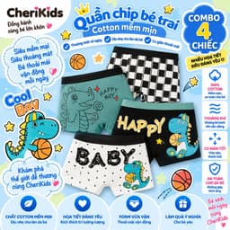Combo 4 quần sịp đùi quần lót cho bé trai cotton thoáng mát hình ngộ nghĩnh dễ thương Cherikids 1