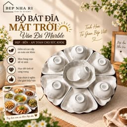 [ BepNhaRi ] Bộ Bát Đĩa Mặt Trời Thắp Hương Gia Tiên Vân Đá Marble – Bộ Đồ Cúng Trang Nhã, Sang Trọng 1