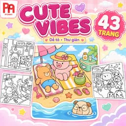 Bộ Tranh Tô Màu Động Vật Cute Vibes Comfy 43 Mẫu nét to dễ tô dành cho trẻ em, người lớn - POMI 1