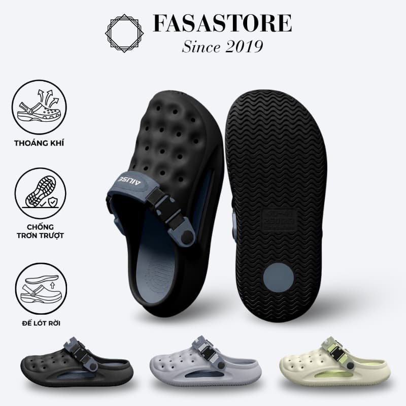 [TẶNG TẤT] Dép Sục Quai Hậu Nam Nữ FASASTORE Đế Cao 4cm Lót Rời Siêu Nhẹ Thoáng Khí Đi Biển Đi Mưa