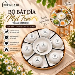 [ BepNhaRi ] Bộ Mặt Trời Gốm Sứ Màu Trắng Viền Đen - Tinh Tế Cho Không Gian Thờ Cúng Gia Tiên 1