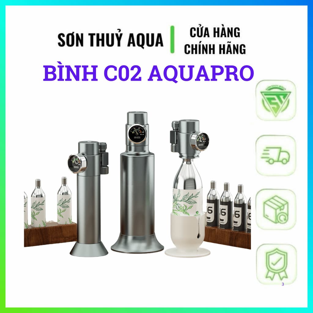 Vỏ bình C02, CO2 3/8-24UNF - 5/8-18UNF AQUAPRO Đế Hợp Kim Nhôm – Van Điều Áp CO₂ Thủy Sinh Kèm Ống Cao Áp