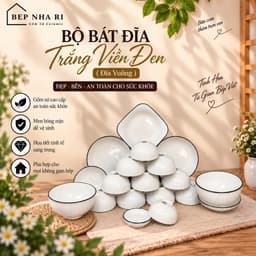 [ BepNhaRi ] Bộ Bát Đĩa Gốm Sứ Trắng Viền Đen ( Đĩa Vuông ) - SỰ KẾT HỢP HOÀN HẢO GIỮA SANG TRỌNG VÀ TINH TẾ 1