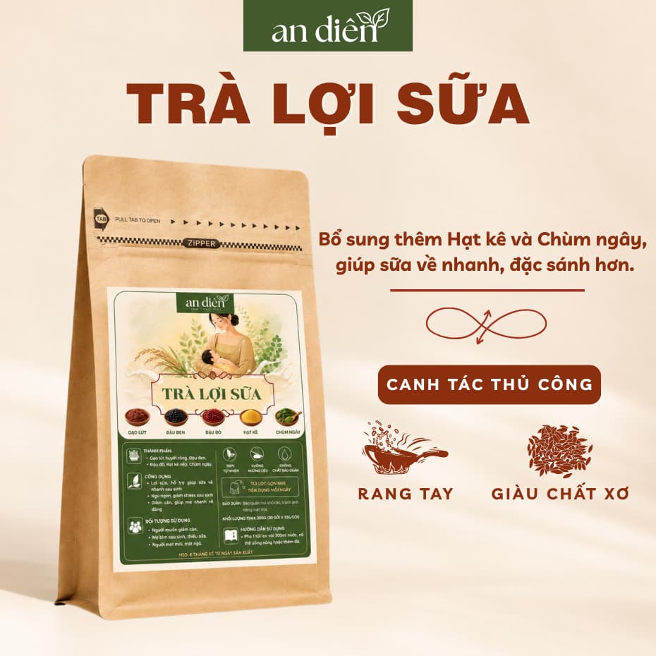 Trà lợi sữa cho mẹ sau sinh An Diên, trà gạo lứt đậu đen mix hỗ trợ sữa về nhanh sau 24h, mát gan thanh nhiệt
