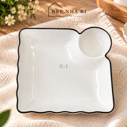 [ BepNhaRi ] Bộ Bát Đĩa Gốm Sứ Trắng Viền Đen ( Đĩa Vuông ) - SỰ KẾT HỢP HOÀN HẢO GIỮA SANG TRỌNG VÀ TINH TẾ 7