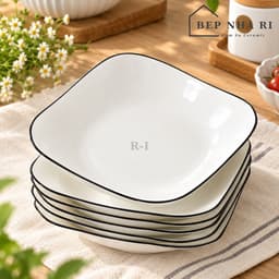 [ BepNhaRi ] Bộ Bát Đĩa Gốm Sứ Trắng Viền Đen ( Đĩa Vuông ) - SỰ KẾT HỢP HOÀN HẢO GIỮA SANG TRỌNG VÀ TINH TẾ 8