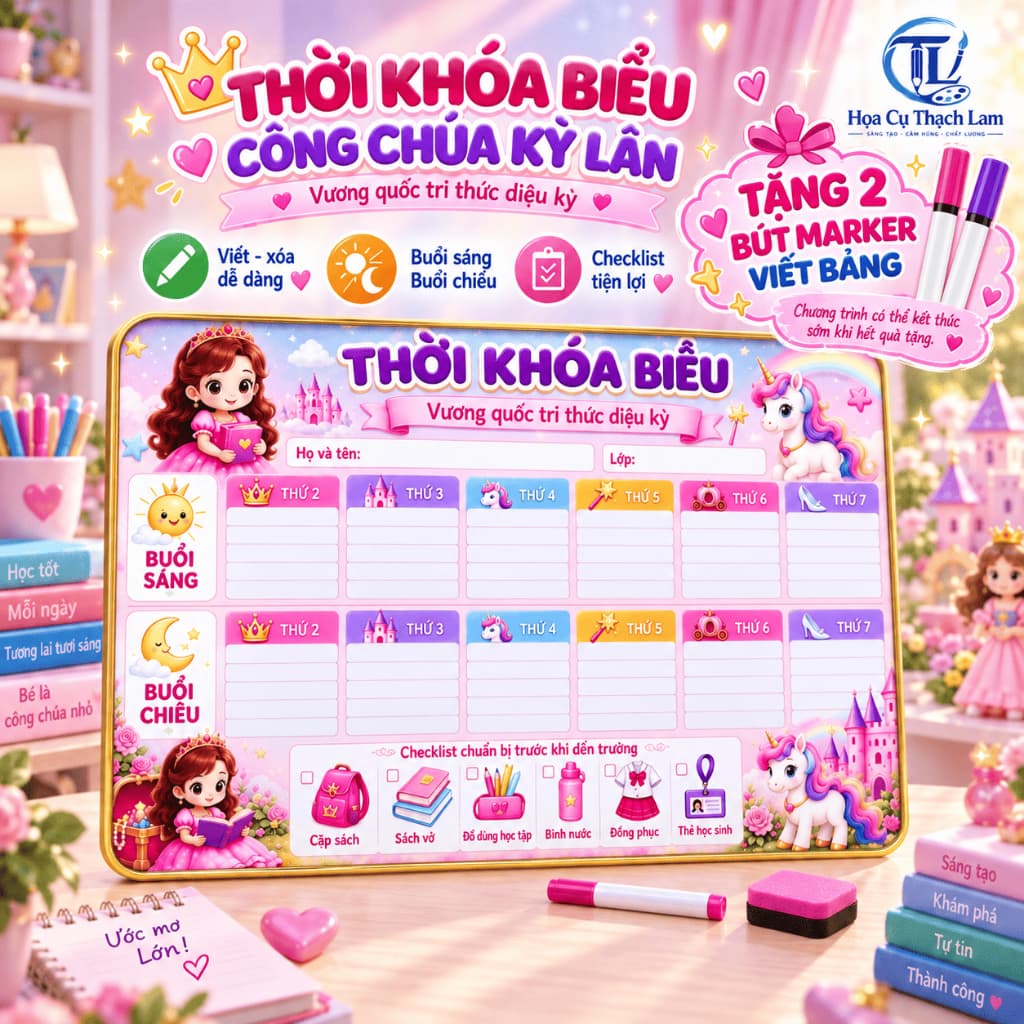 [Tặng 2 bút viết bảng] Bảng Thời Khóa Biểu Cho Bé Viết Xóa Tái Sử Dụng, Lịch Học Tuần Học Sinh