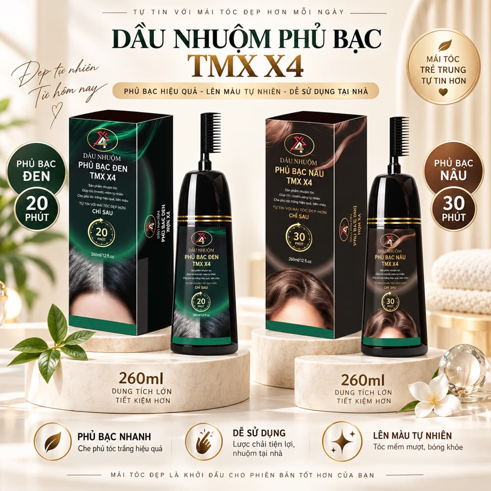 Thảo dược thiên nhiên - Dầu gội phủ bạc 2 màu nâu & đen tóc Thảo mộc  xanh X4 - organic