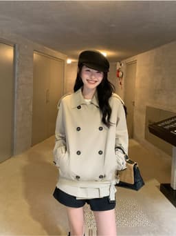 (Dmina)  Áo Khoác Măng Tô Nữ Cao Cấp Cổ Bẻ 2 Hàng Cúc Tặng Kèm Đai Phong Cach Hàn Quốc Retro 8