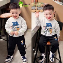 [10-29kg] Bộ Dài Tay Vải Nỉ 2 Da Cao Cấp Cho Bé Trai Dày Mịn Ấm KIMCHIBABY In Khủng Long, Bộ Cho Bé Mặc Thu Đông BN602 2